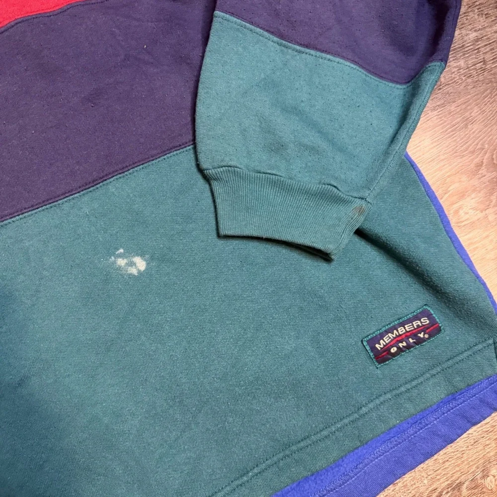 Vintage Members Only Colorblock Rugby Sweatshirt Mens XL Blue Red Teal 90s
